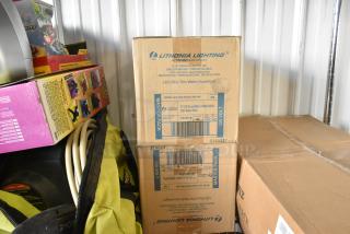 Two boxes of 6 Lithonia Lighting 6" LED Round Wafer Lights, brand new, model 3000K 90CRI, 120V matte white.