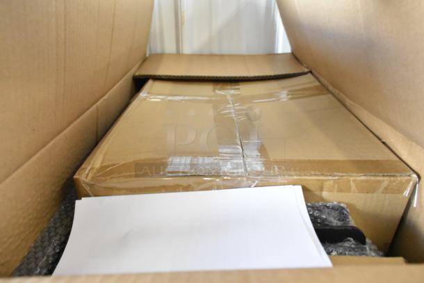 Brand new Meeviz X003TZGL1V Hitch Bike Rack in sealed box, showing unopened packaging inside cardboard shipping box.