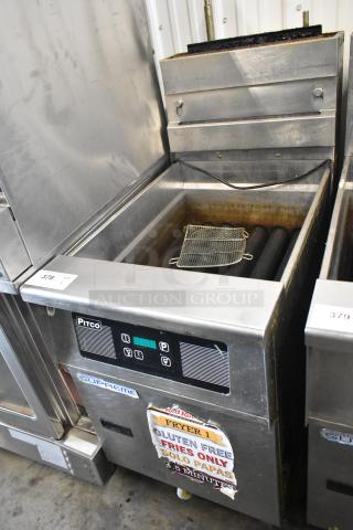 Pitco Frialator SSH75 stainless steel commercial deep fryer, natural gas, 75 lb capacity, 105,000 BTU, on casters.