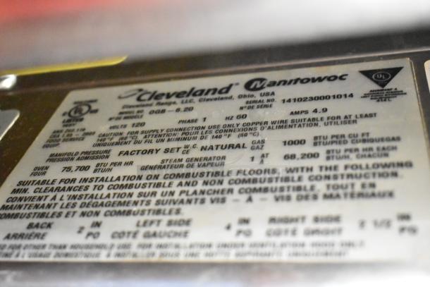 Convotherm OGB-6.20 label showing specifications for a stainless steel commercial gas combi convection oven, 68,200 BTU.