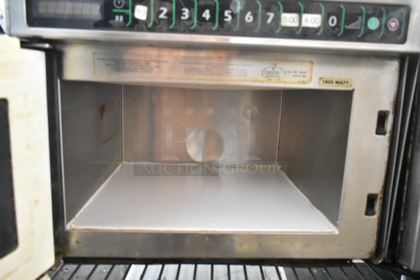 Menumaster MDC182 stainless steel commercial microwave oven, 208/230V, 1800 watt, showing control panel and interior.