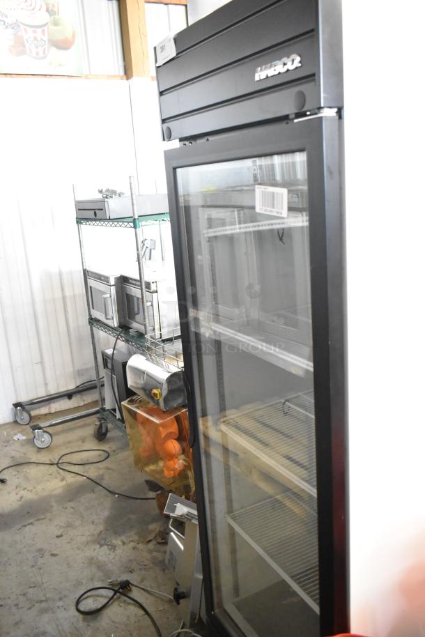 2019 Habco SE18 metal reach-in cooler, single glass door, poly-coated racks, 115V, 1-phase, commercial use.