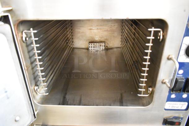 Cleveland SteamCraft Ultra 3 stainless steel commercial steam cabinet, visible interior, control panel, on stand, good condition.