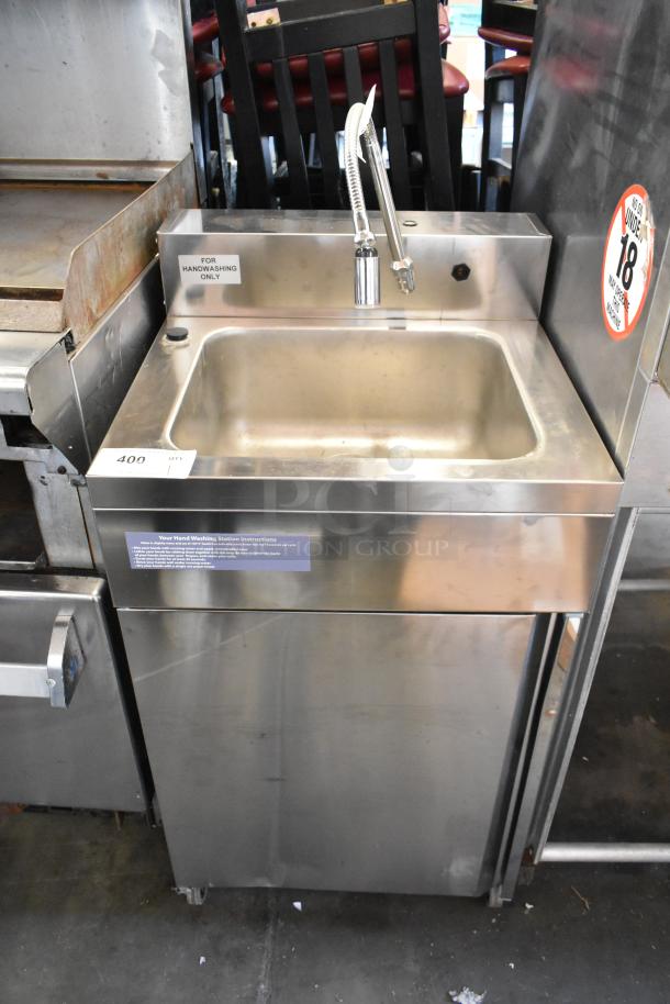 Easy Hardware Hybrid 684 stainless steel portable sink for handwashing. Features durable finish and instruction label.