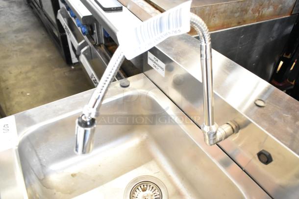 Stainless steel portable sink by Easy Hardware, model Hybrid 684. Features flexible spout, marked "For Handwashing Only". Condition good.