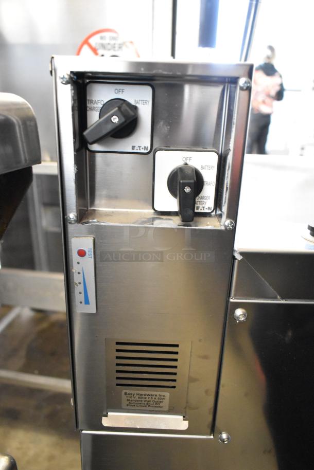 Easy Hardware Hybrid 684 portable sink in stainless steel, featuring dual battery and transformer switches, with visible brand labeling.