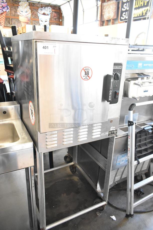 Hobart HC24EA5 stainless steel commercial steam cabinet on stand, electric, 208/240V, single deck, used condition.