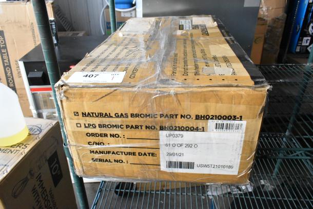 Boxed Bromic Heating BH0210003 Tungsten Smart-Heat 500 Series Natural Gas Patio Heater, 43,000 BTU, brand new, scratches on packaging.