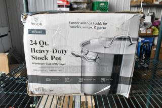 BRAND NEW SCRATCH AND DENT! Vigor SS1 Series 24 Qt. stock pot, stainless steel, aluminum-clad, with cover; damaged packaging.