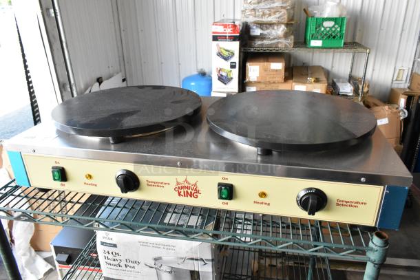 Brand new Carnival King 382TCM16DBL 16" dual non-stick crepe maker, 208/240V, features temperature control.