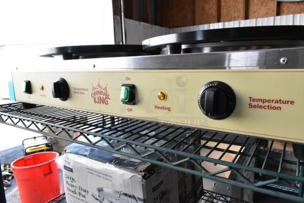 Brand new Carnival King 382TCM16DBL dual non-stick crepe maker, 16", 208/240V, scratch and dent, with temperature controls.