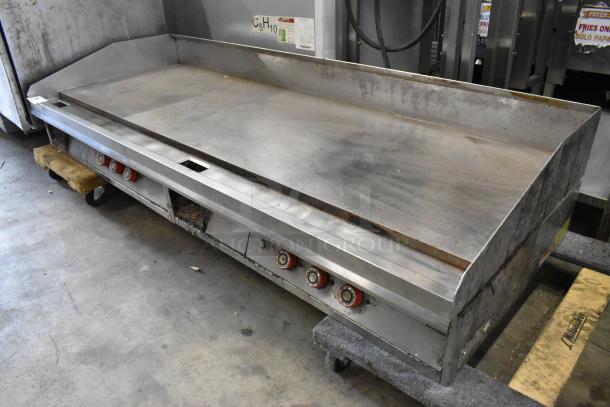 Lang Star 172T stainless steel flat top griddle, electric, 208-240V, commercial use, visible wear, control knobs intact.