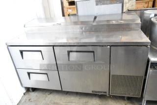True TPP-67D-2 Stainless Steel Commercial Pizza Prep Table w/ Door and 2 Drawers. 115 Volts, 1 Phase. - Item #1208105