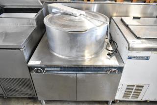 Garland KT40S-M 40 Gallon Stainless Steel Steam Kettle, commercial use, floor style, visible label and control panel, good condition.