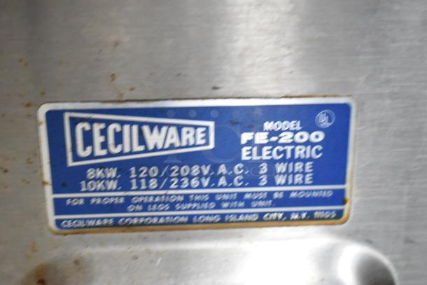 Cecilware FE-200 Coffee Urn, stainless steel, commercial countertop model, 120/208 volts, electric, visible label details.