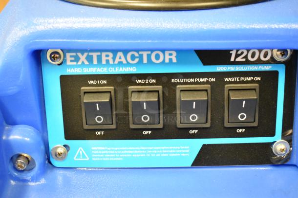 BRAND NEW Lavex Hard Surface Extractor, 12 Gal, 1200 PSI, 25' Hoses, 12" Wand; Control panel with switches visible.