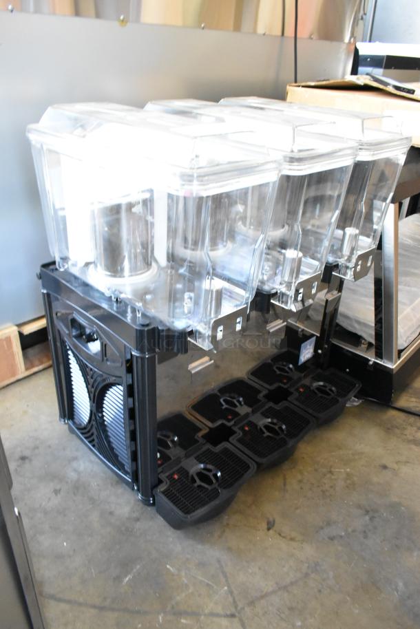 Brand new Carnival King COLDREAM 3M Triple 3-Gallon Bowl Beverage Dispenser, 115V, showcasing scratches and dents.