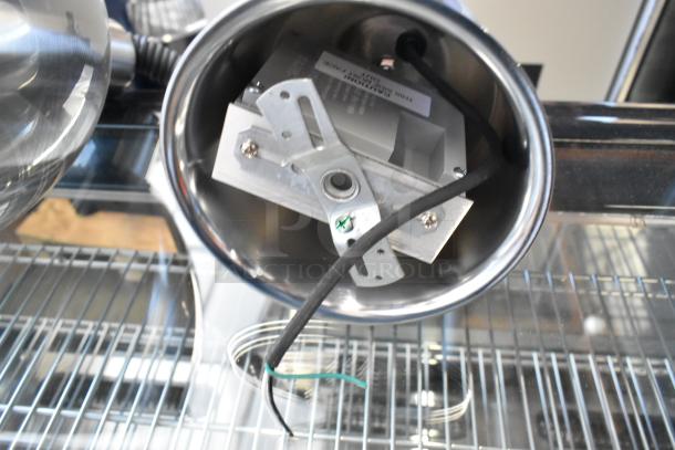 Brand new 2025 Hanson Brass 800-RET-SS-120 retractable cord ceiling heat lamp, stainless steel finish, 120V, 1 phase.