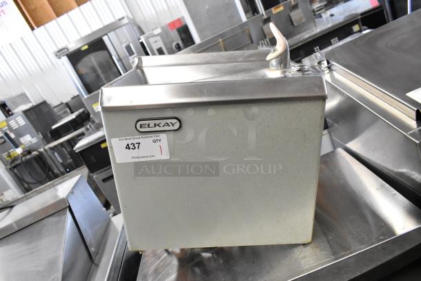 Elkay HEW3_1H metal wall mount water fountain, 115 volts, 1 phase, showing Elkay logo and auction tag 437.
