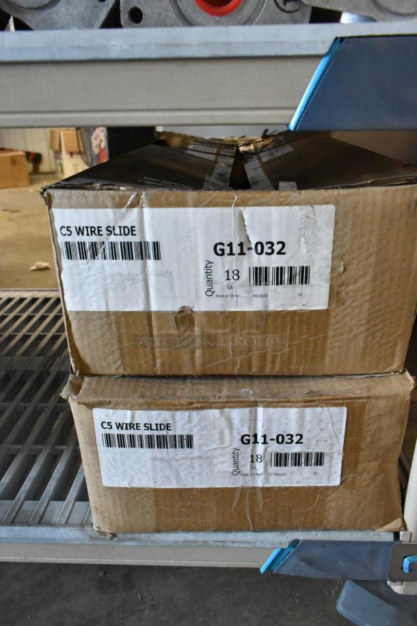 2 brand new G11-032 C5 Wire Slides in original boxes, labels showing item name and model, with visible barcodes.