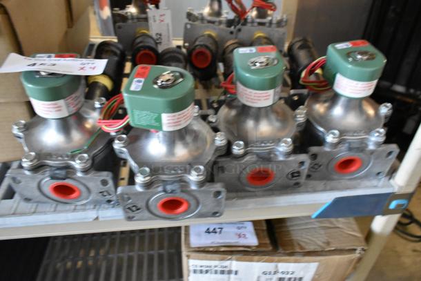Four brand new Asco 323632 rebuild kits, labeled with green and red wiring. Ideal for valve repair. Includes four kits per bid.