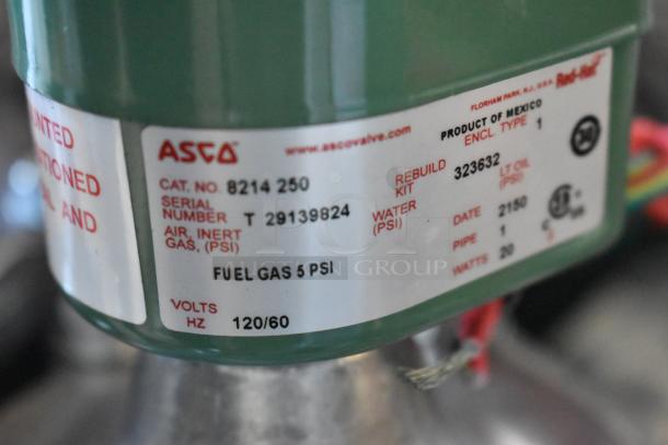 Image shows a new Asco 323632 Rebuild Kit label. Includes cat no. 8214 250, serial no. T 29139824, volts 120/60, manufactured in Mexico.