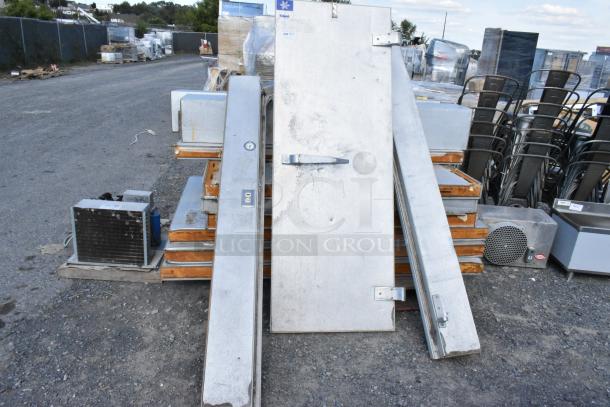 Kolpak Walk-In Box components, includes 1-phase Copeland compressor and evaporator, outdoor setting, visible wear.