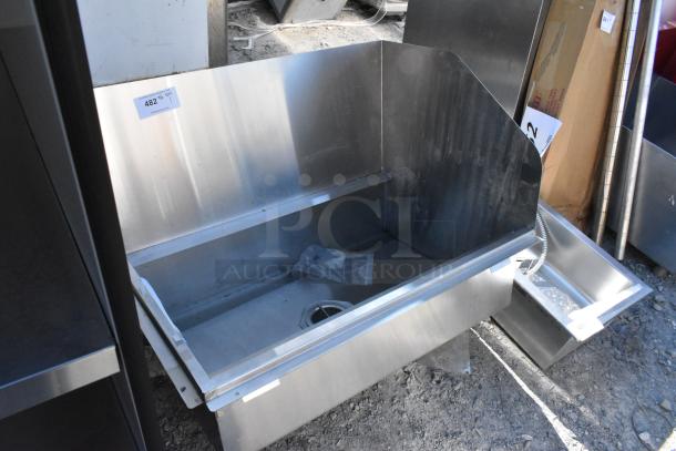 Brand new Advance Tabco 34"x22"x10" floor-mounted mop sink with removable fiberglass grating. Some scratches.