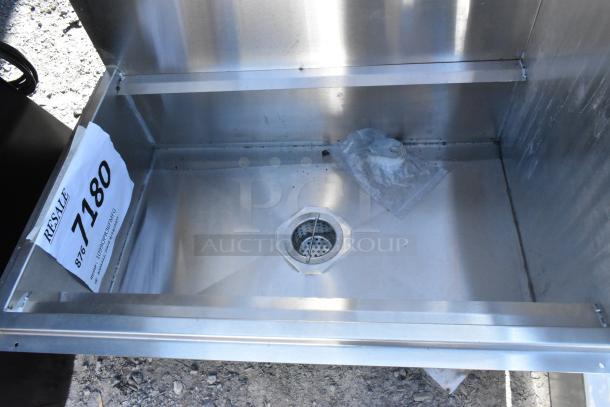 Brand new Advance Tabco 9-OP-36FM-FGR floor mounted mop sink, 34"x22"x10", with removable fiberglass grating, minor scratches.