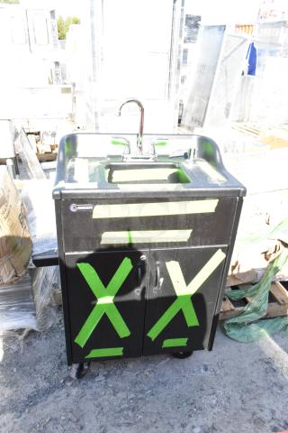 BRAND NEW SCRATCH AND DENT! Ozark River ADSTK-AB-AB1N Premier Black Portable Hot Water Hand Sink with Laminate Cabinet and Single Basin - Item #1208211
