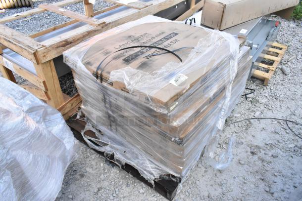 10 new Lancaster Table & Seating Industrial 30" x 30" live edge table tops with bleached oak finish, pallet wrapped.