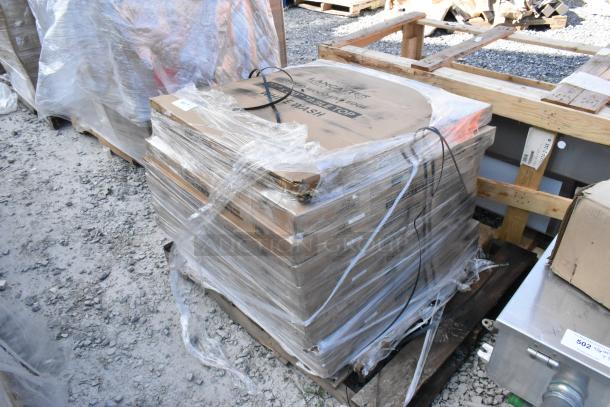 10 brand new Lancaster Table & Seating 30"x30" live edge table tops, bleached oak finish, in packaging.