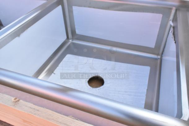 BRAND NEW Elkay 2024 stainless steel 3 bay sink with dual drain boards, minor scratches, sturdy commercial kitchen use.
