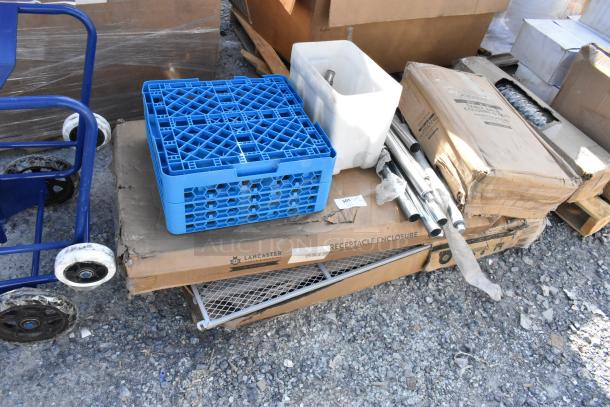 New scratch and dent Lancaster Table & Seating items, including 164TCOLROD25 table base column. Boxes show storage wear.