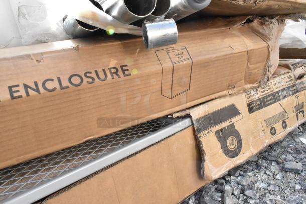 Five brand new scratch and dent items including Lancaster Table & Seating Table Base Column and Rod. Some boxes damaged.