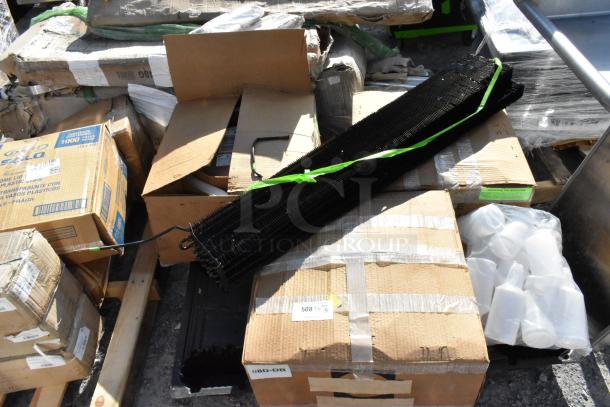 Five brand new scratch and dent items including Naks 08D-DB Mushroom and poly bottles, packaged in boxes.