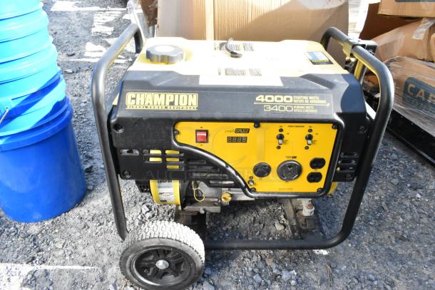 2016 Champion 100222 Portable Generator, 4000 starting watts, 3400 running watts, yellow and black, in good condition.