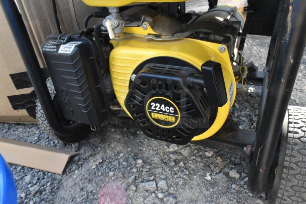 2016 Champion 100222 Portable Generator, 224cc engine, yellow and black, good condition, with clear branding details.
