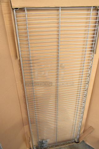 Brand new wire shelf, model 5GRV4B, size 43x18 inches. Includes 4 identical shelves and 1 model 5GRU6B.