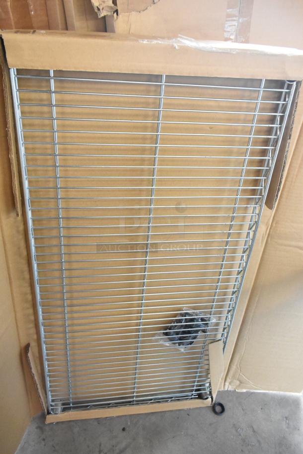 Brand new boxed 43x18 wire shelf model 5GRV4B. Includes four identical items and one model 5GRU6B.