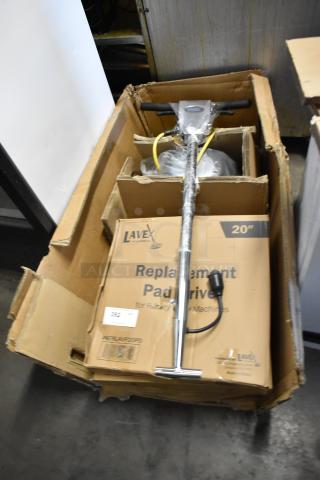Brand new Lavex 978LAVP20D 20" dual speed rotary floor machine in box. Scratch and dent condition, 175/320 RPM, 120V.