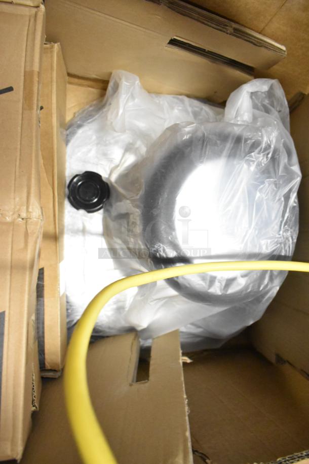 Brand new Lavex 978LAVP20D 20" dual speed rotary floor machine in packaging. Features 175/320 RPM, 120V, 1 Phase.