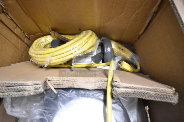 Brand new Lavex 978LAVP20D 20" dual speed rotary floor machine in box, 175/320 RPM, 120V, minor scratches, wrapped cables.