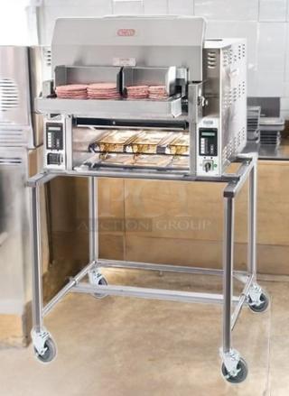 Brand new Nieco JF62-2 Automatic Broiler, gas conveyor burger broiler, fully tested and working, stainless steel, mobile stand.