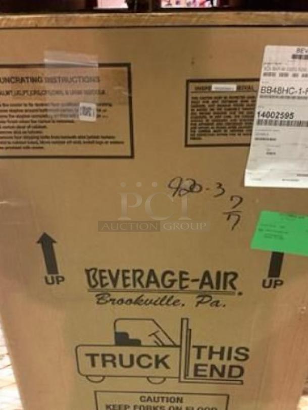 Brand new Beverage-Air BB48HC-1-F-S-27 back bar refrigerator, 48" wide, 2-door stainless steel, in packaging, fully tested and working.