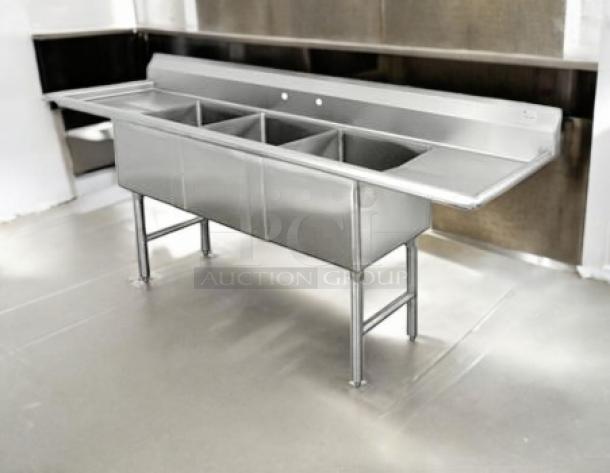 Brand New Commercial Stainless FC-3-1515-15RL 3-compartment sink with 15" x 15" bowls and dual 15" drainboards.