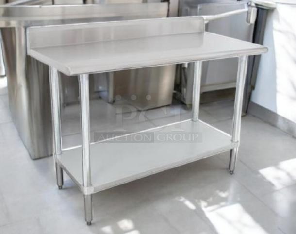 Brand New Economy Stainless Steel Work Table, 30" x 48", with 4" backsplash, Model LAG-304 by Commercial Stainless.