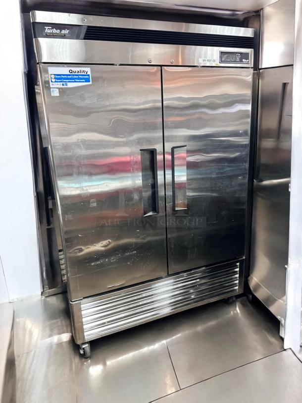 Turbo Air TSR-49SD two-door reach-in refrigerator, excellent condition, stainless steel, 115V, fully tested and working.