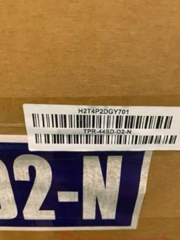 Barcode label displaying model TPR-44SD-D2-N on Turbo Air Sandwich/Salad Prep Table packaging.