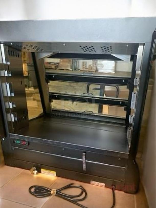 Nemco Hot Food Display Merchandiser, Model 6480, excellent condition, fully tested, black finish, visible power cord.